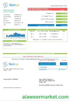 UAE Noor Life Pure Water LLC business utility bill template in Word and PDF formats